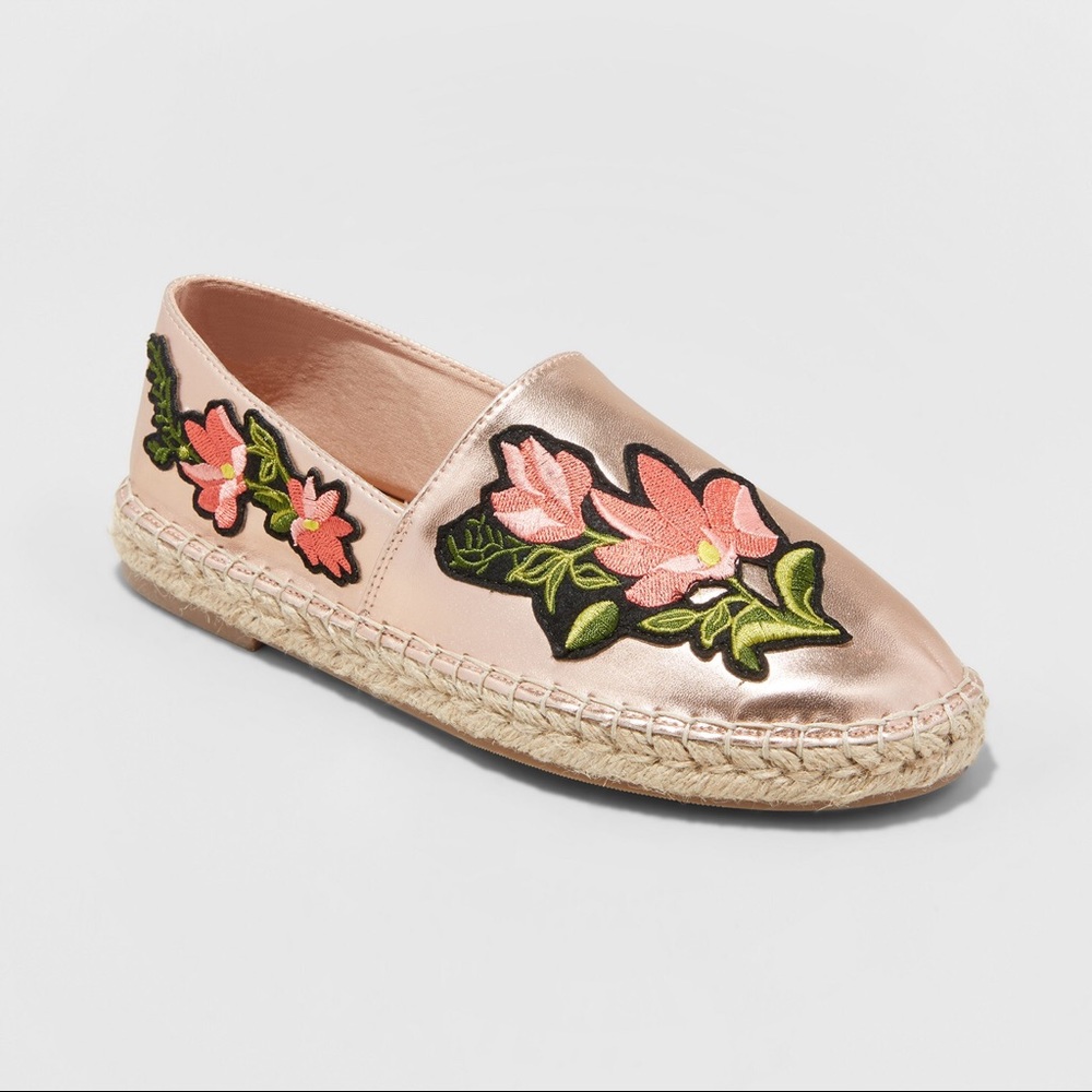 Embroidered Rose Gold Espadrilles